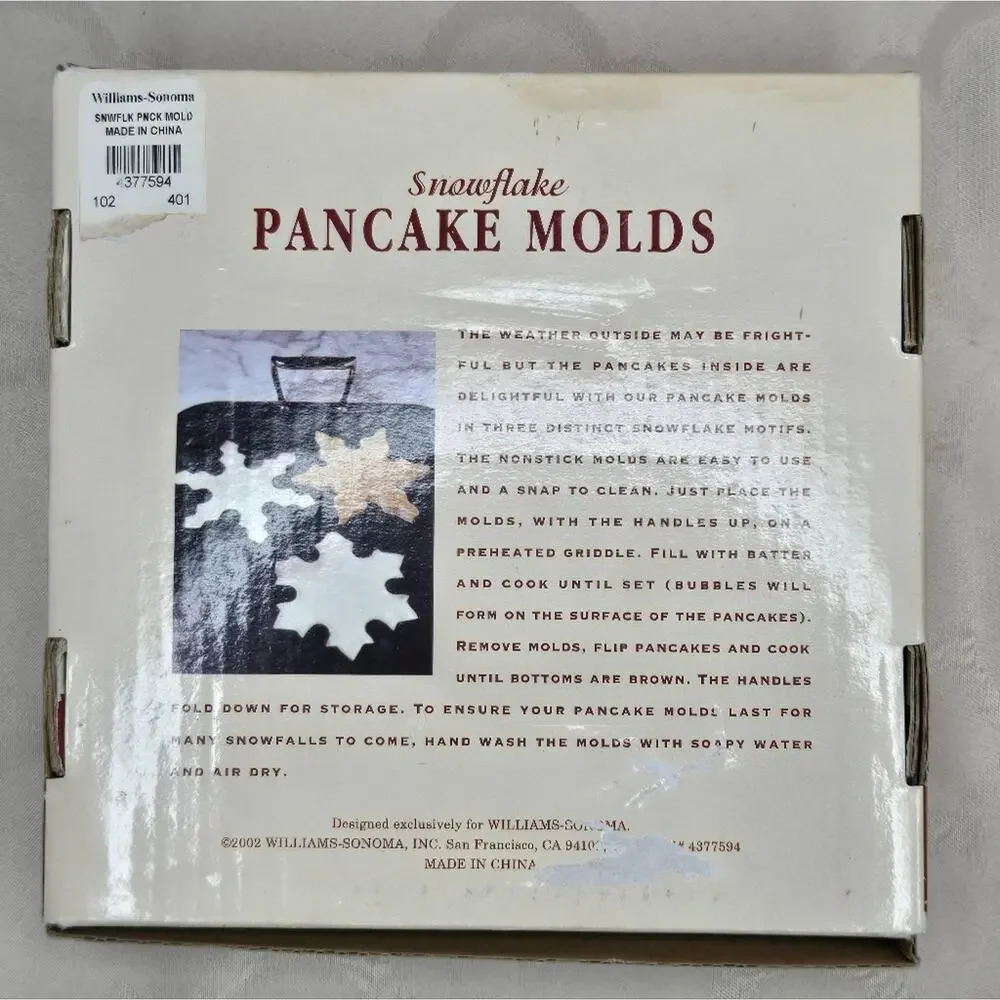 Williams-Sonoma Set of 3 Snowflake Pancake Molds in Box